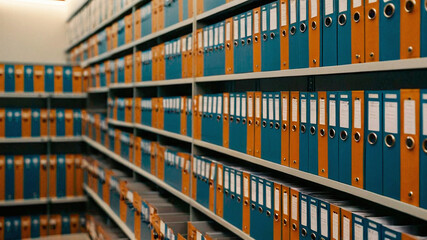 Row of office binders in a row, shallow depth of field