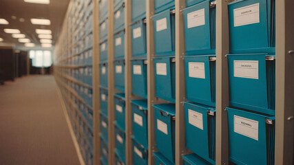 Close-up of blue lockers in a row in an office
