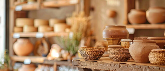 Fototapeta premium Clay Store Handmade Wares, Organic clay product display, Traditional craftsmanship