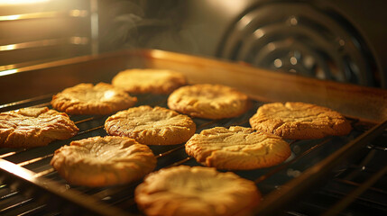 Baking Tray with Freshly Baked Cookies - obrazy, fototapety, plakaty