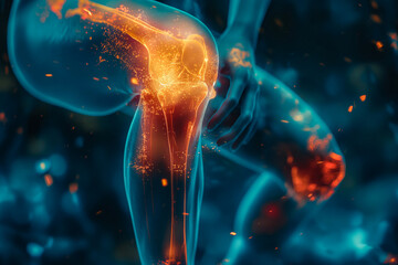 Digital Illustration of Knee Joint Pain with Glowing Highlights

