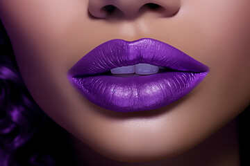 A image capturing the allure of perfectly painted violet lips, accentuating the curves and contours of the lips, a sense of glamour
