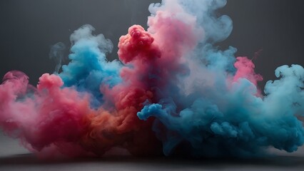 Fototapeta na wymiar Colorful abstract red pink and blue smoke blends with black background in a beautiful explosion of hues, resembling clouds in a vibrant sky