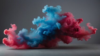 Colorful abstract red pink and blue smoke blends with black background in a beautiful explosion of hues, resembling clouds in a vibrant sky