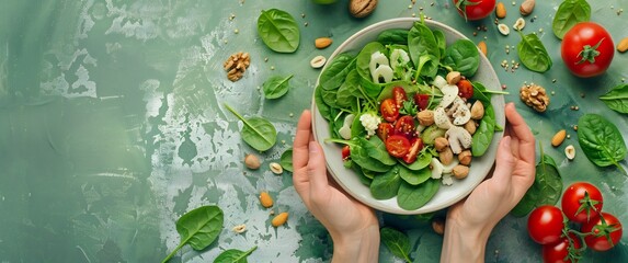 Healthy food for heart on green background - obrazy, fototapety, plakaty