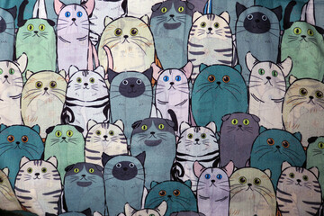 Stoff mit Katzendruck - tissue printed with cats