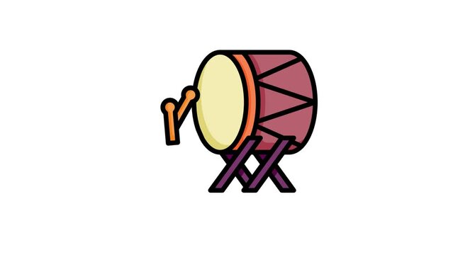 Drum muslim icon animation in flat line style on white background 