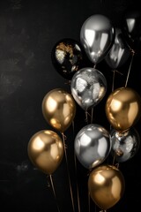 Glamorous Black and Gold Balloons with Confetti