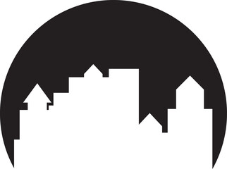 Silhouette City Skyscraper in Circle Illustration