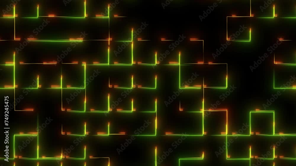Poster animated digital neon background. moving colored lines and square sections. digital technology with 
