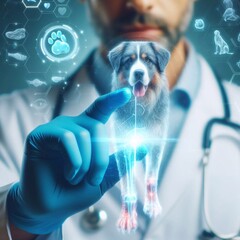  veterinarian,doctor, hand using hologram graphics ,cat,dog.generative ai  art