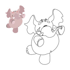 Coloring book for children, cute baby elephant. Illustration and sketch, vector
