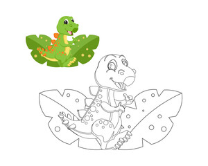 Coloring book for children, cute baby dinosaur. Illustration and sketch, vector
