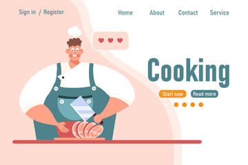 Cooking and baking. Web banner, landing page for online cooking lessons. 