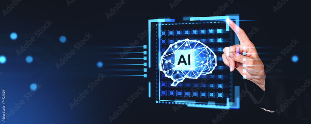 Aufkleber man hand using ai brain interface