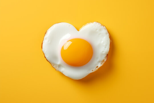 Heart shaped egg on yellow, a love-filled breakfast.