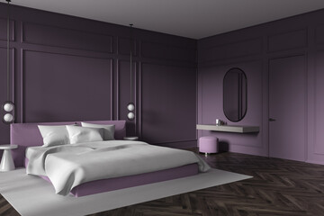 Purple bedroom corner with makeup table