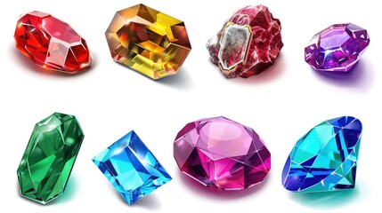 Fototapeta premium Precious stones materials are rocks, valuable materials. Set collection, isolated on white background. Generative ai
