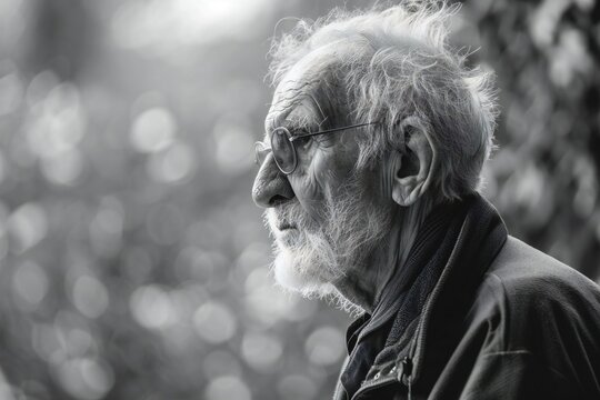 very old man stands in the garden, world Parkinson's day - Powered by Adobe