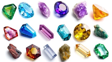 Precious stones materials are rocks, valuable materials. Set collection, isolated on white background. Generative ai