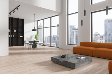 White living room and dining room corner