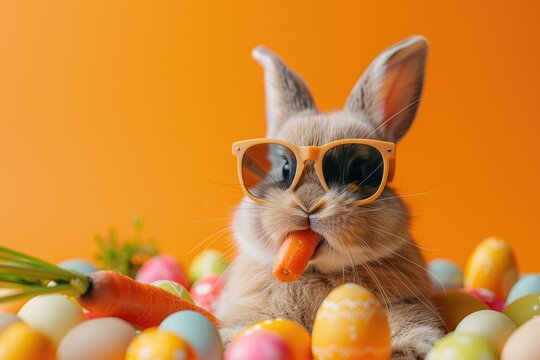 super cool easter bunny wearing sunglasses, Easter bunny and Easter eggs.