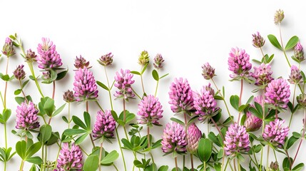 Clover or trefoil flower bouquet medicinal herbs isolated on white background, a copy space