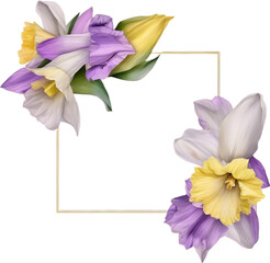 Watercolor painting of Daffodil Floral frame.