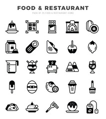 Food and Restaurant Icons Pack. Lineal Filled icons set. Lineal Filled icon collection set.