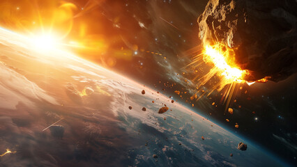 Cosmic Cataclysm: A Meteorite’s Explosion Near Earth - obrazy, fototapety, plakaty