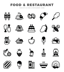 Food and Restaurant icons set. Collection of simple Lineal Filled web icons.