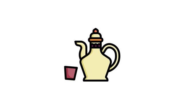 Arabic teapot icon animation in flat line style on white background
