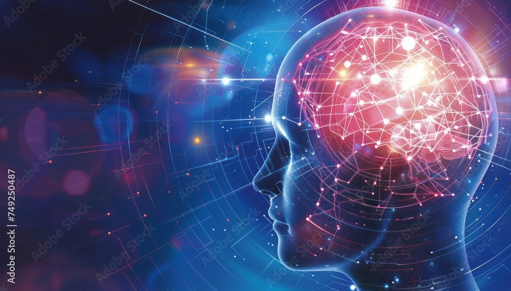 Wall mural persons head with network connection