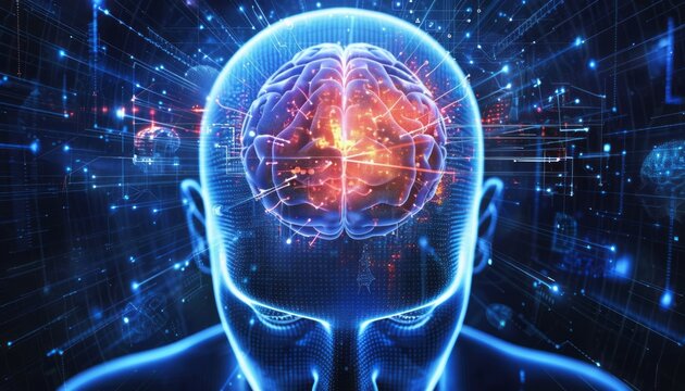 Mans Head With Glowing Brain