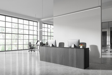 White office interior with reception counter