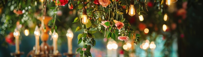 Chandelier Turned Floral Display: Imagine a grand, ornate chandelier - obrazy, fototapety, plakaty