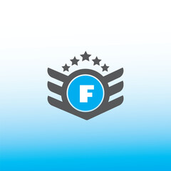 Obraz premium F letter logo vector design on blue an white gradient color background F letter logo and icon design 