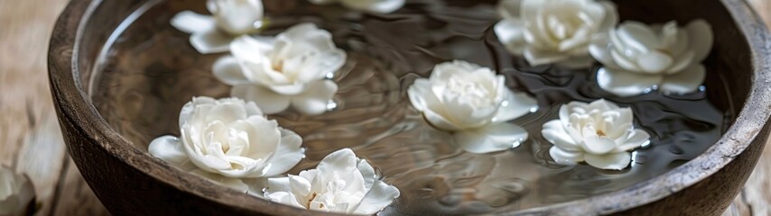 Floating Blooms: Fill a large, shallow bowl with water and float blooms like gardenias or camellias on top.
