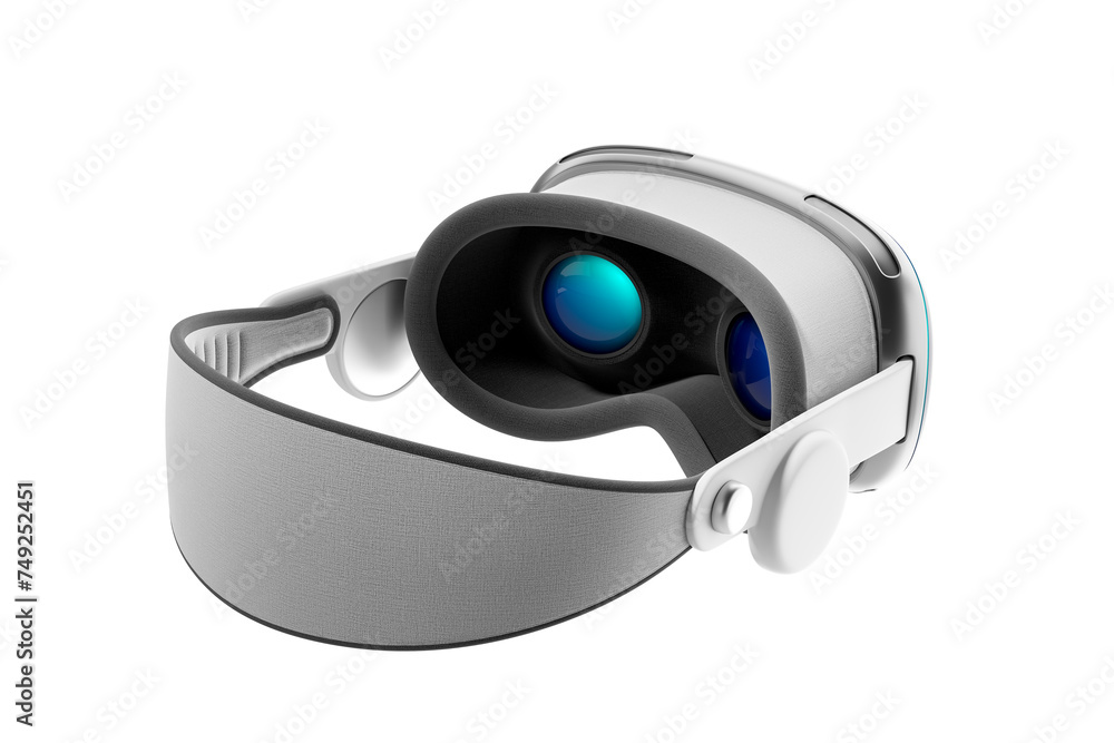 Poster virtual reality headset back view on empty copy space white background