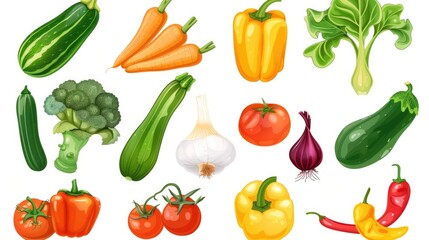 Delicious ripe vegetables, full of vitamins. Set collection, isolated on white background. Generative ai