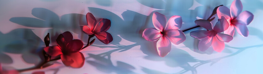 Floral Shadow Play: Flowers and their shadows cast on a surface, arranged to create a pattern that plays with light and darkness