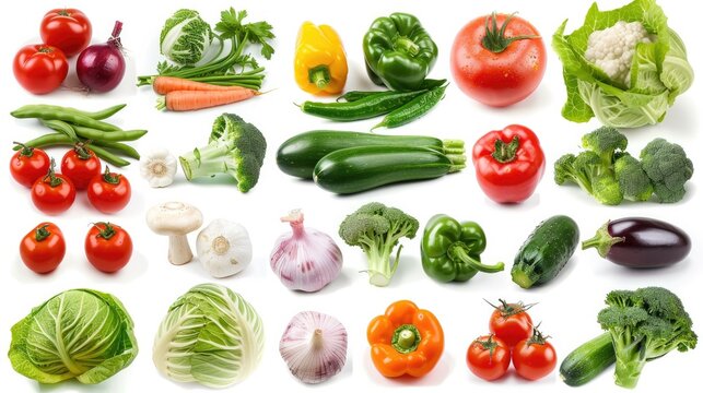 Delicious ripe vegetables, full of vitamins. Set collection, isolated on white background. Generative ai