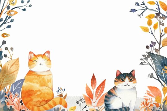 Feline Fantasy: Scrapbook for Kids with Blank Pages, Enhanced by Delightful Cat Pattern Border in Watercolor