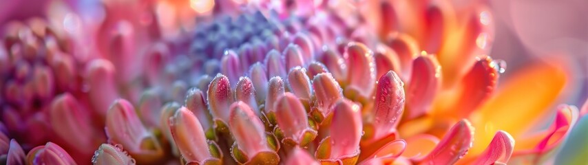 Nature's Mosaic: A close-up photograph of a diverse floral arrangement, where each flower's unique texture and color contribute to a natural mosaic - obrazy, fototapety, plakaty