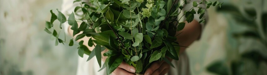 Sustainable Greenery Bouquet: Visualize a lush bouquet made up of various types of greenery