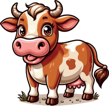 a colourful cow with horns vector illustration isolated on a transparent background