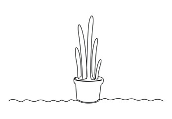 One continuous line drawing of cactus in pot. White background vector illustration. Pro vector