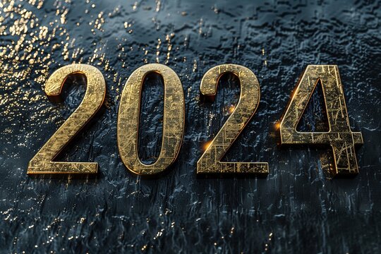 Timeless Sophistication: "2024" Gold Letters on Black, Inspired by Nul Group, Exquisite Craftsmanship, Machine Age Aesthetics, Misty Ambiance, Minimalist Design