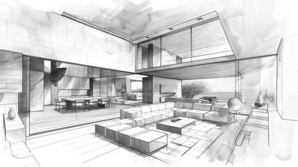 Obraz premium Modern house interior sketch. A simple drawing to imagine your future apartment. Generative ai