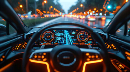 Modern Electric Car Speedometer with a Holographic Wireframe Digital Technology Background
